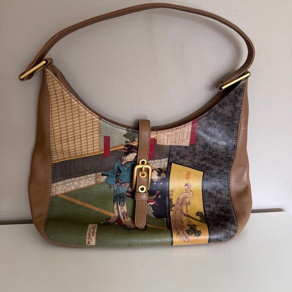 Icon Los Angeles Vintage Leather Geisha Painted Shoulder Bag Purse - Picture 2 of 11